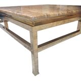 Table basse Guy Lefevre maison Jansen, laiton doré et travertin