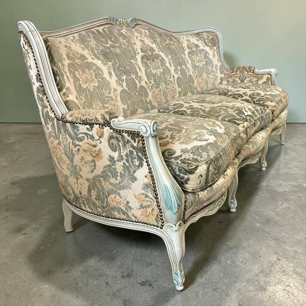 Vintage grey beige baroque armchair/sofa/lounge.