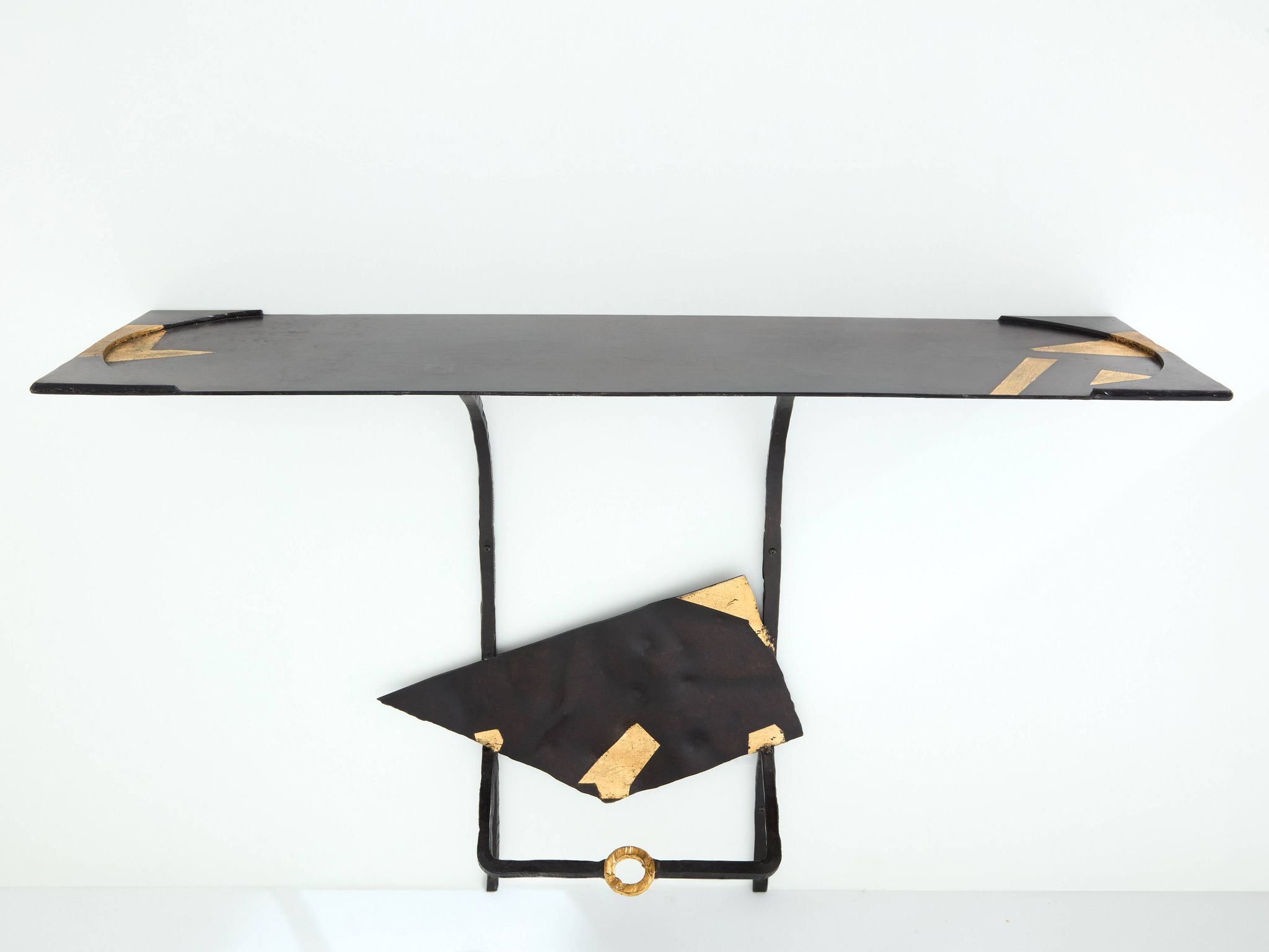 Pair of brutalist wrought iron consoles by Argueyrolles 1990