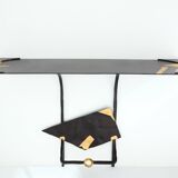 Pair of brutalist wrought iron consoles by Argueyrolles 1990