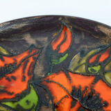 Vintage Ruscha 70s wall plate decor orange flowers fat lava glaze