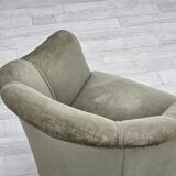 1960s, Danish armchair, green furniture velour, beech wood legs.