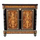 Two-door commode in Louis XVI style with marquetry and marble top.