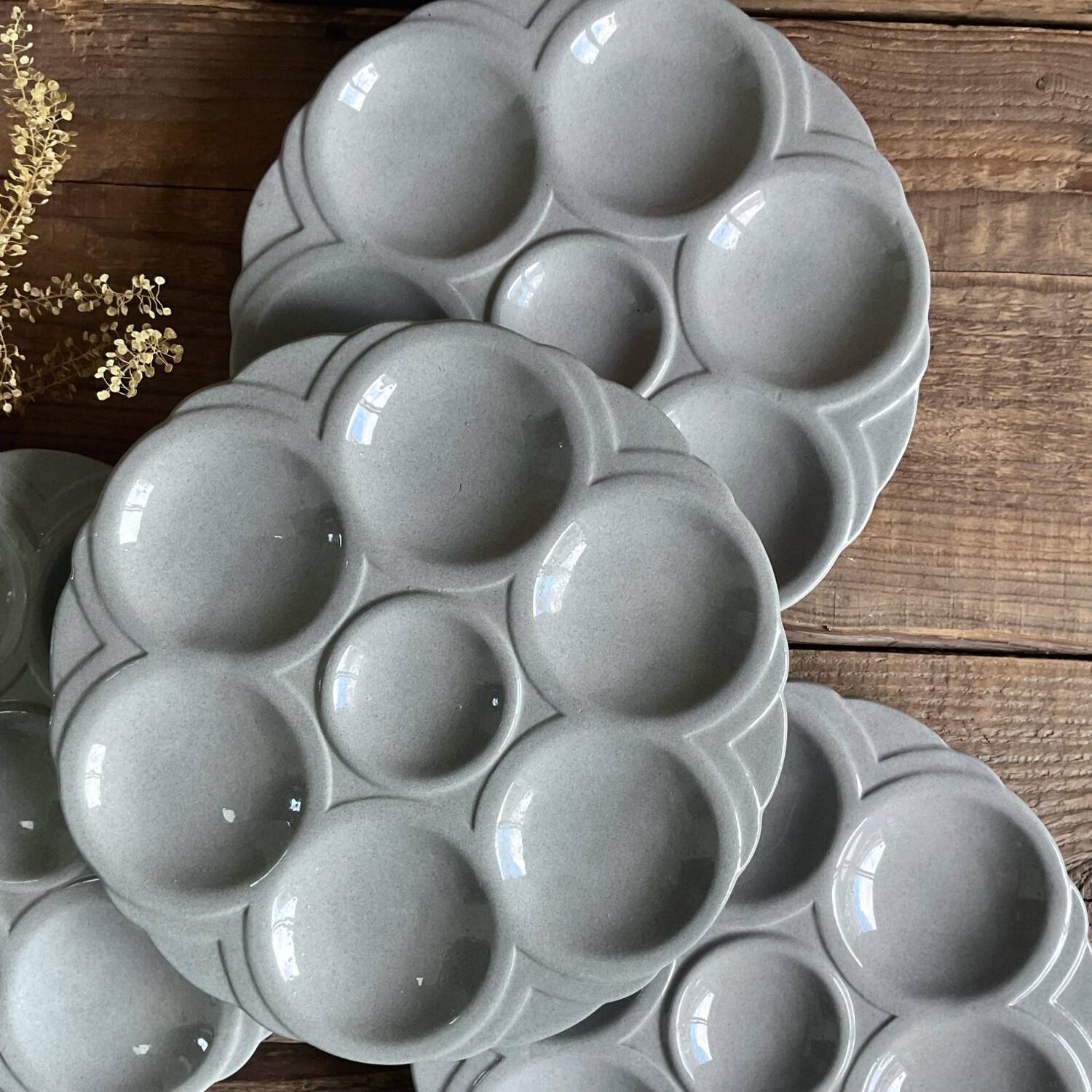 4 art deco oyster plates Digoin Sarreguemines