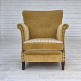 1960s, Danish armchair, honey-yellow furniture velour, original condition.