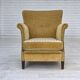 Fauteuil danois des années 1960, velours d'ameublement jaune miel, état d'origine.