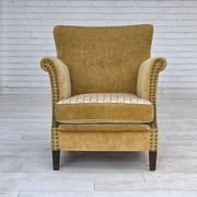 1960s, Danish armchair, honey-yellow furniture velour, original condition.