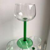 Set of 6 green white wine glasses made in France 60s-70s
