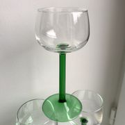 Set of 6 green white wine glasses made in France 60s-70s