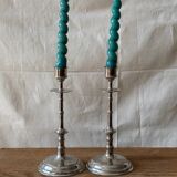 Silver-plated metal candlesticks imitating bamboo, 1960