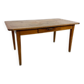 Table de ferme en cerisier français antique avec tiroir