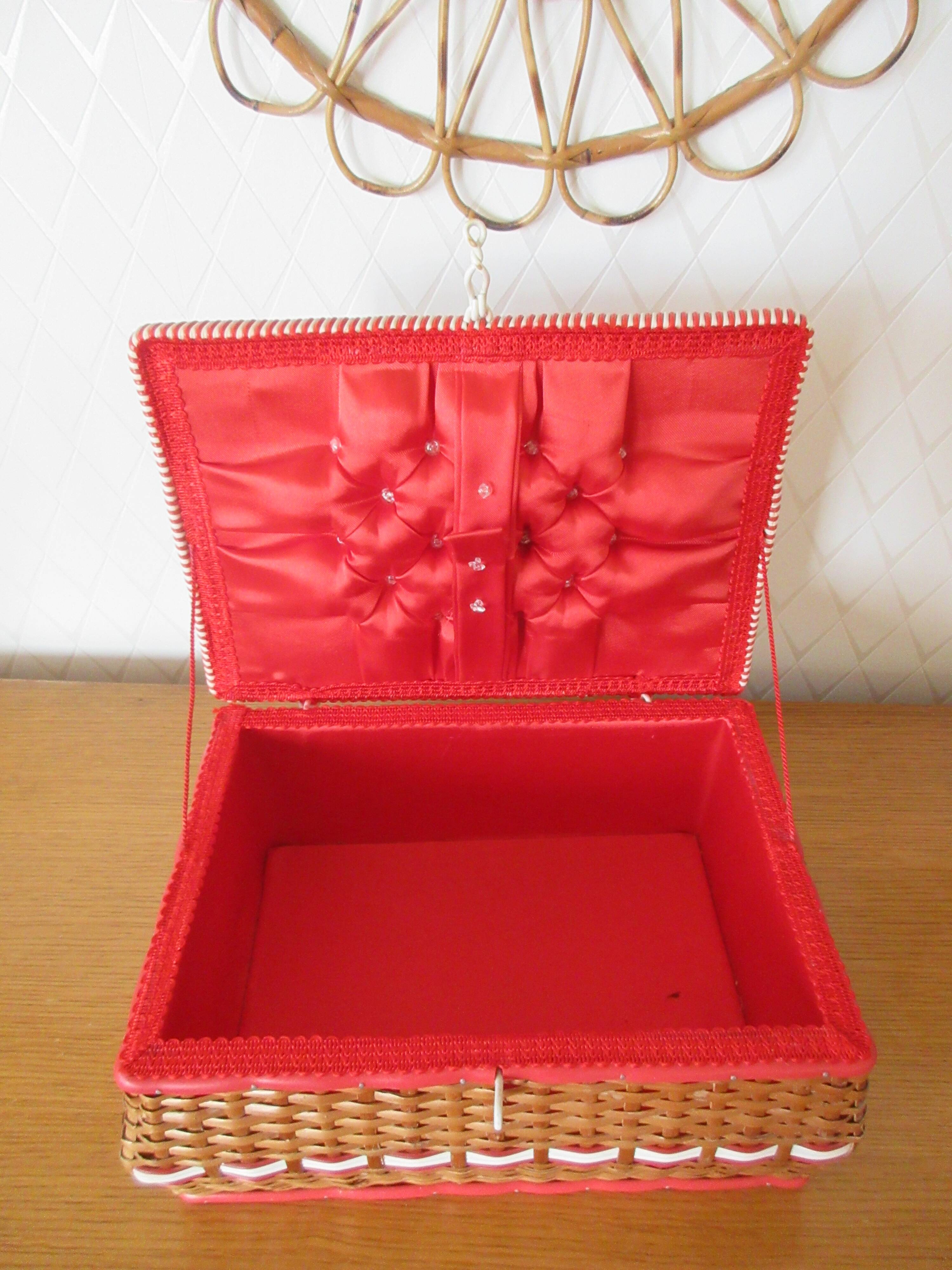 Vintage wicker and scoubidou sewing box