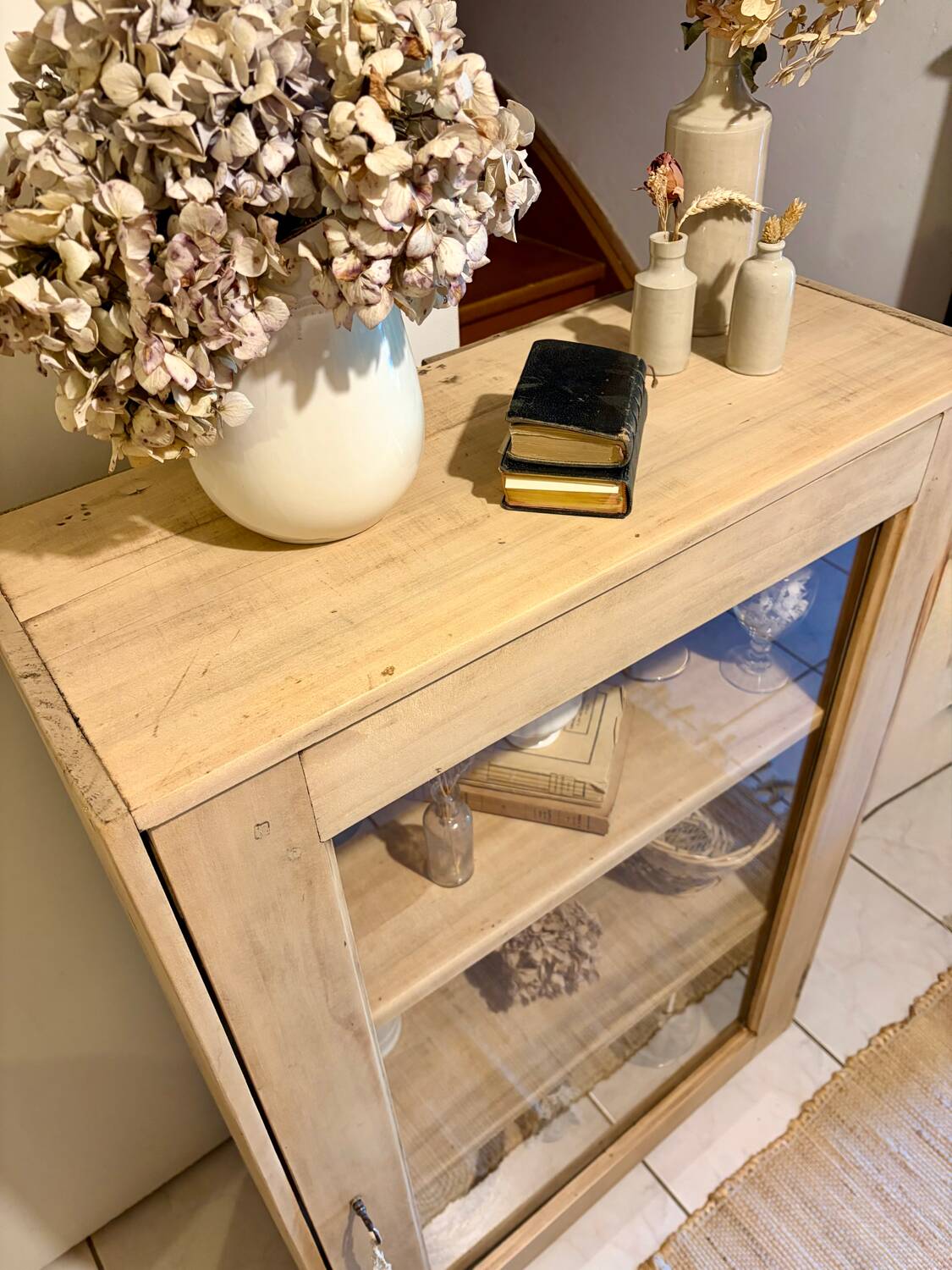 Raw wood display cabinet
