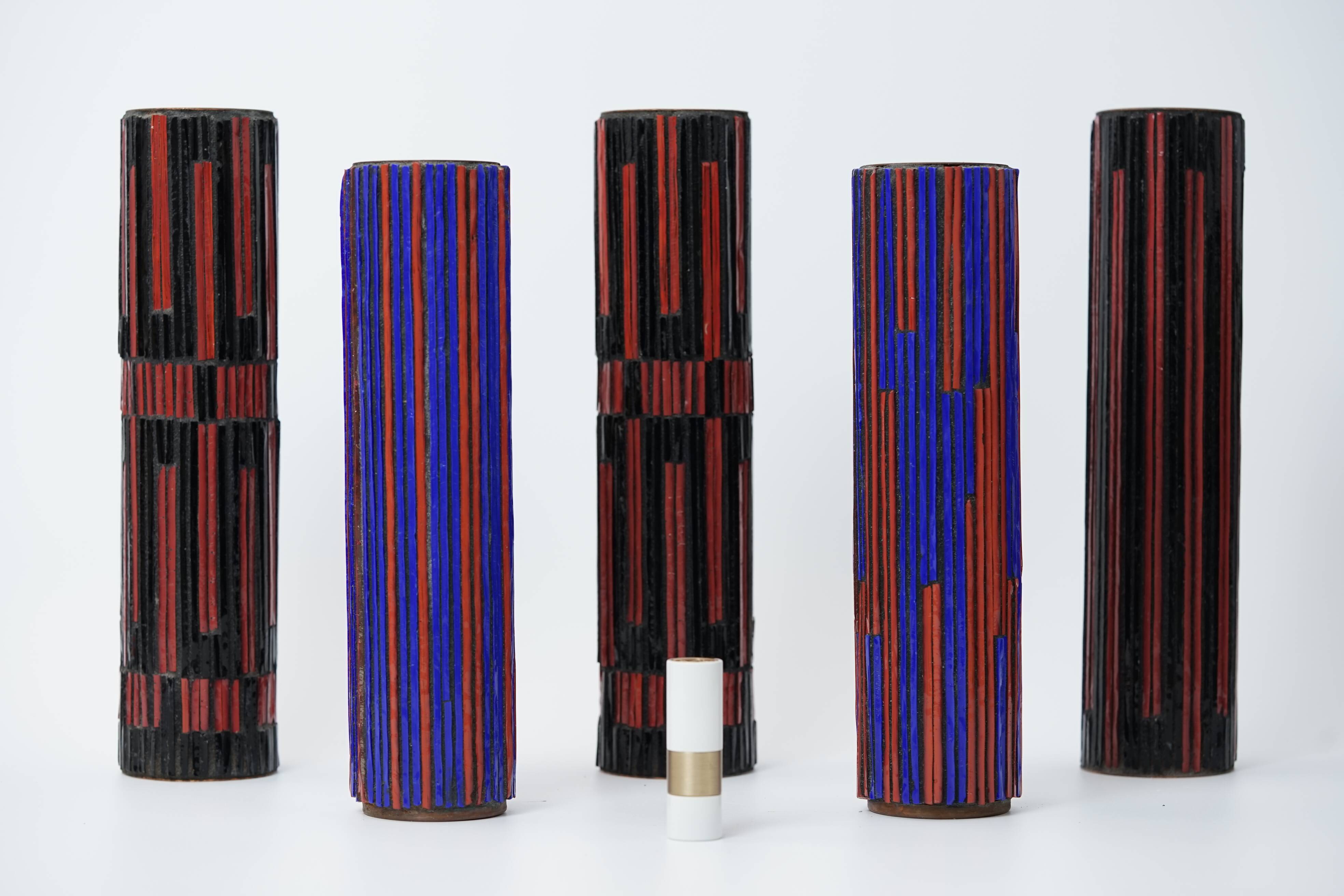 Mid Century Modern Pottery Mosaic Vases by Ritter, 1960s, Set of 5