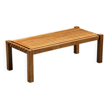 Two-tone wooden graphic coffee table, circa 1960.