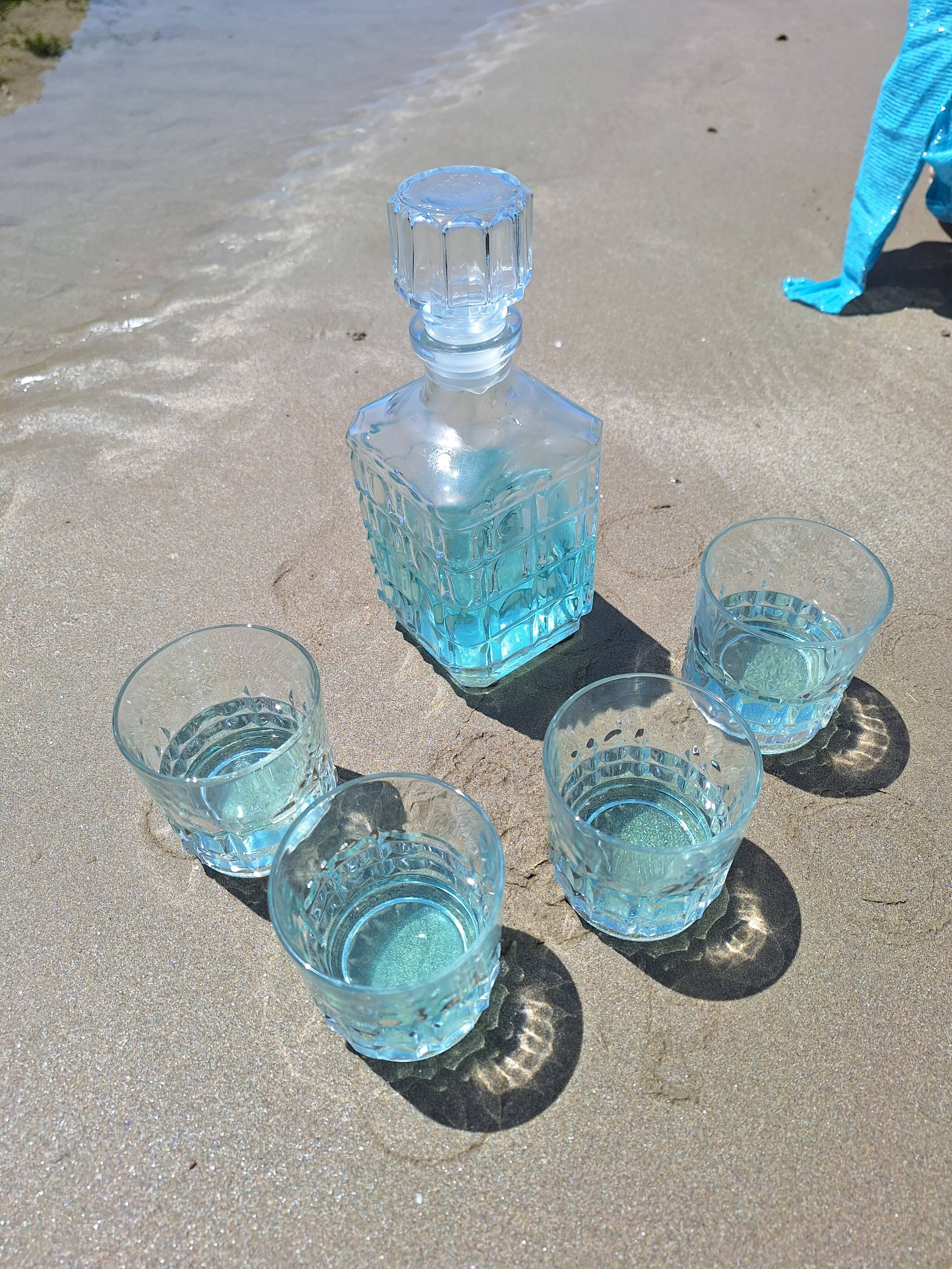 Vintage whiskey decanter and glasses