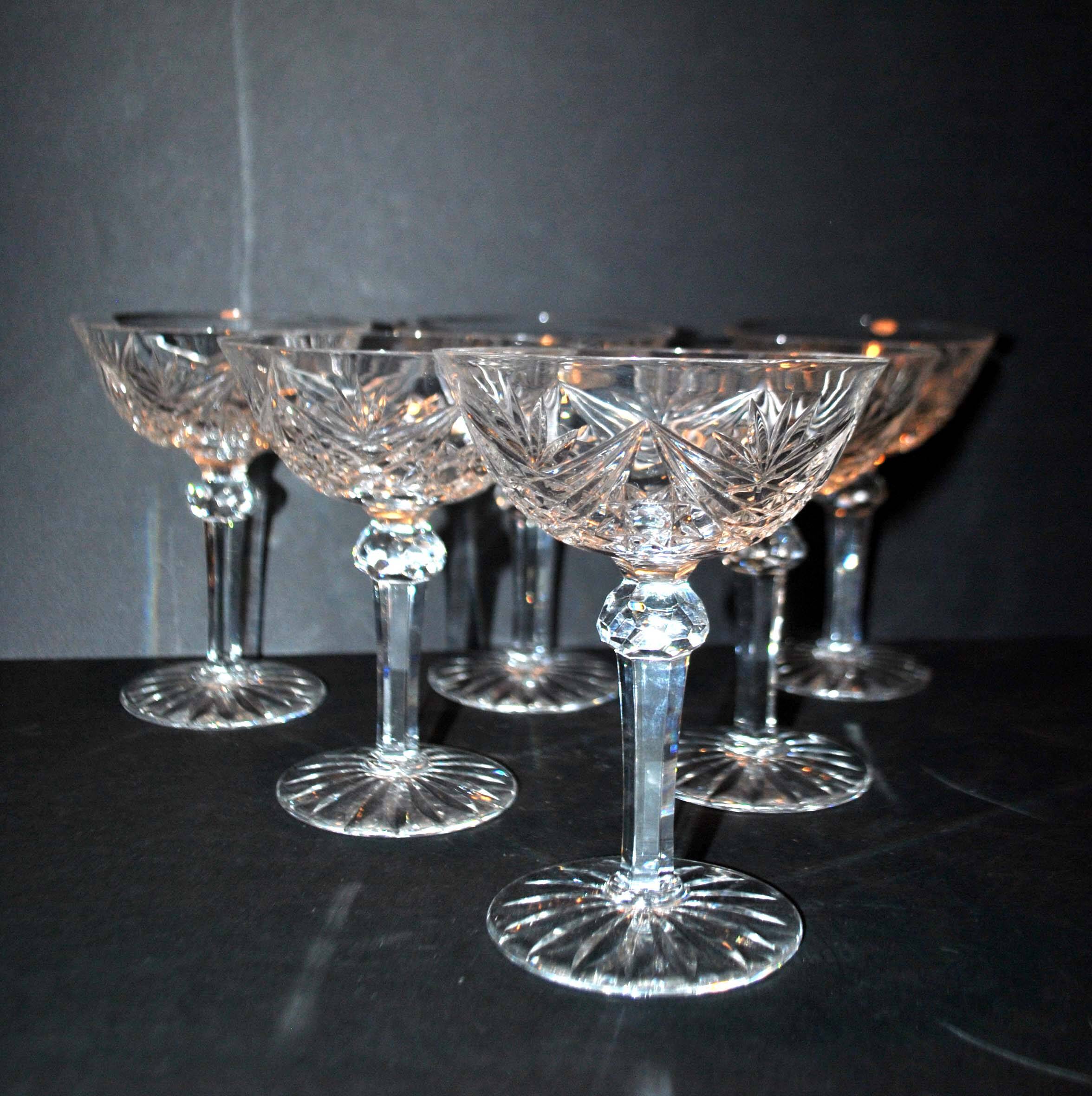 Set of 6 vintage champagne glasses in cut crystal SAINT-LOUIS? LEMBERG?