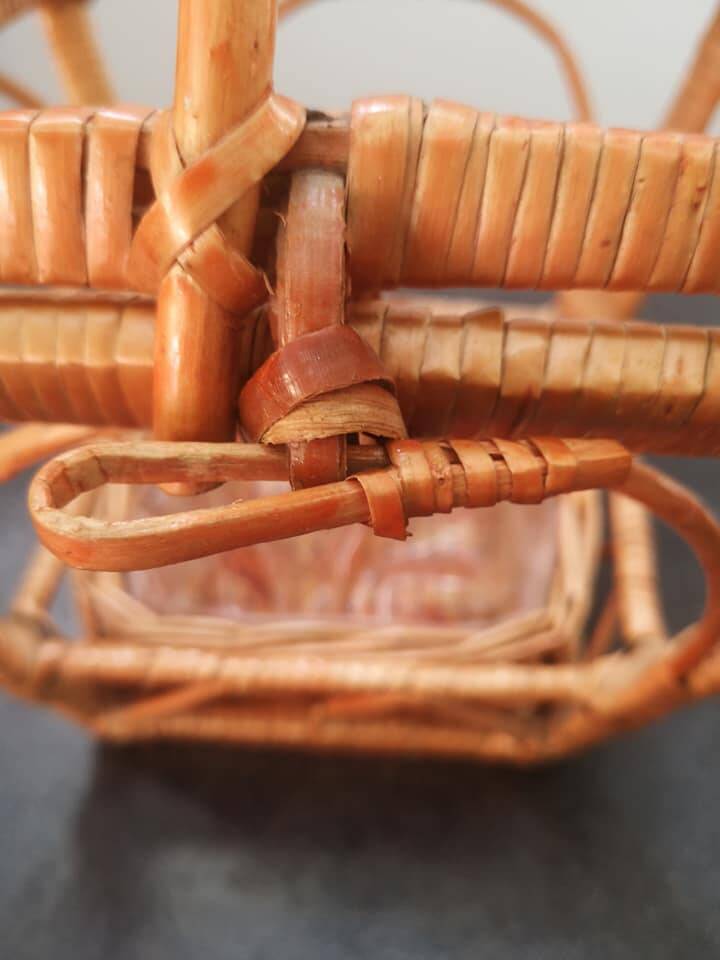 Old plant holder, wicker and rattan suspension, vintage 70s