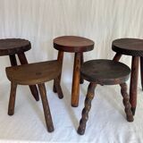 Set of vintage wooden tripod stools