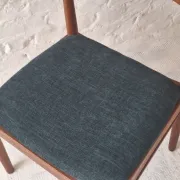 Pair of Henning Kjaernulf teak dining chairs sea blue-green, Denmark 1960s