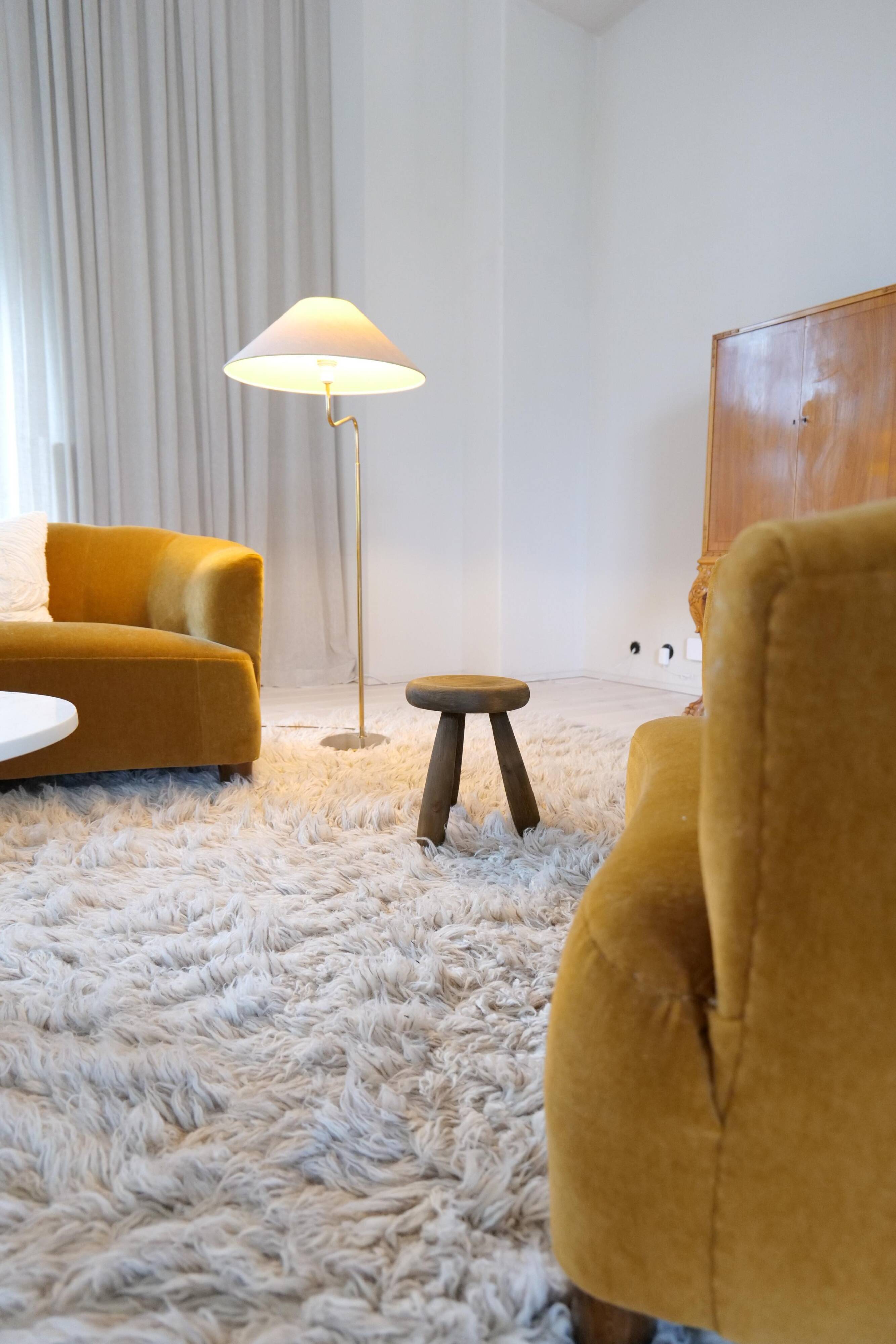 Sculptural stool in stained pine, attributed to Ingvar Hildingsson, Sweden 1970.