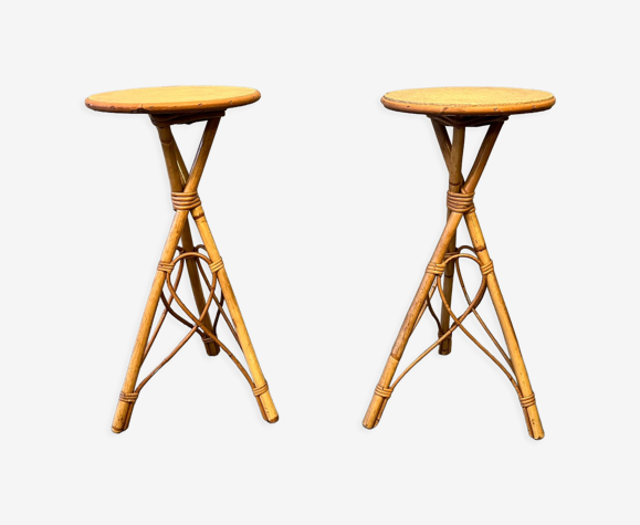 Duo de tables d’appoint en rotin