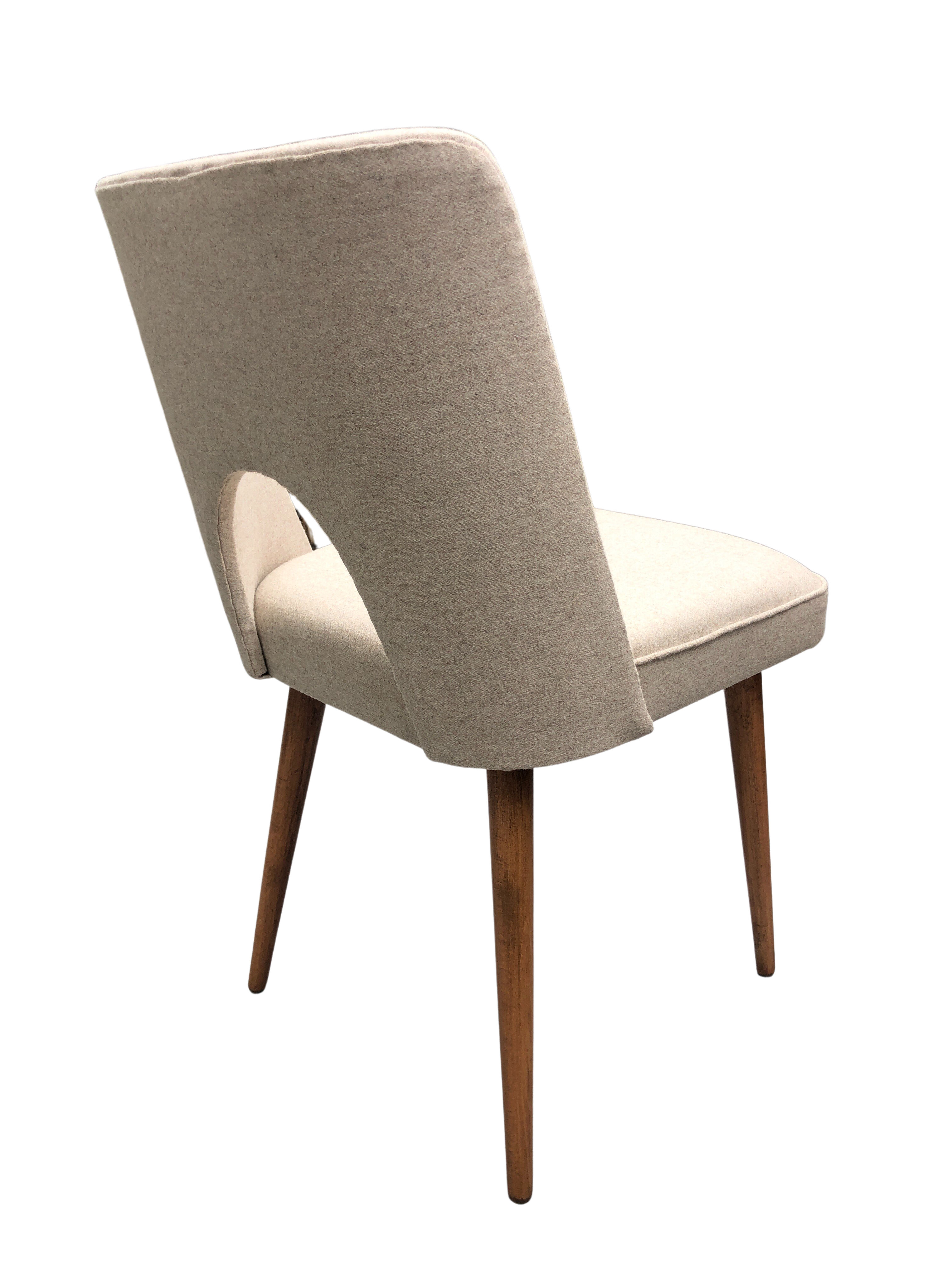 Beige Wool Shell Dining Chair by Lesniewski for Słupskie Fabryki Mebli, 1962