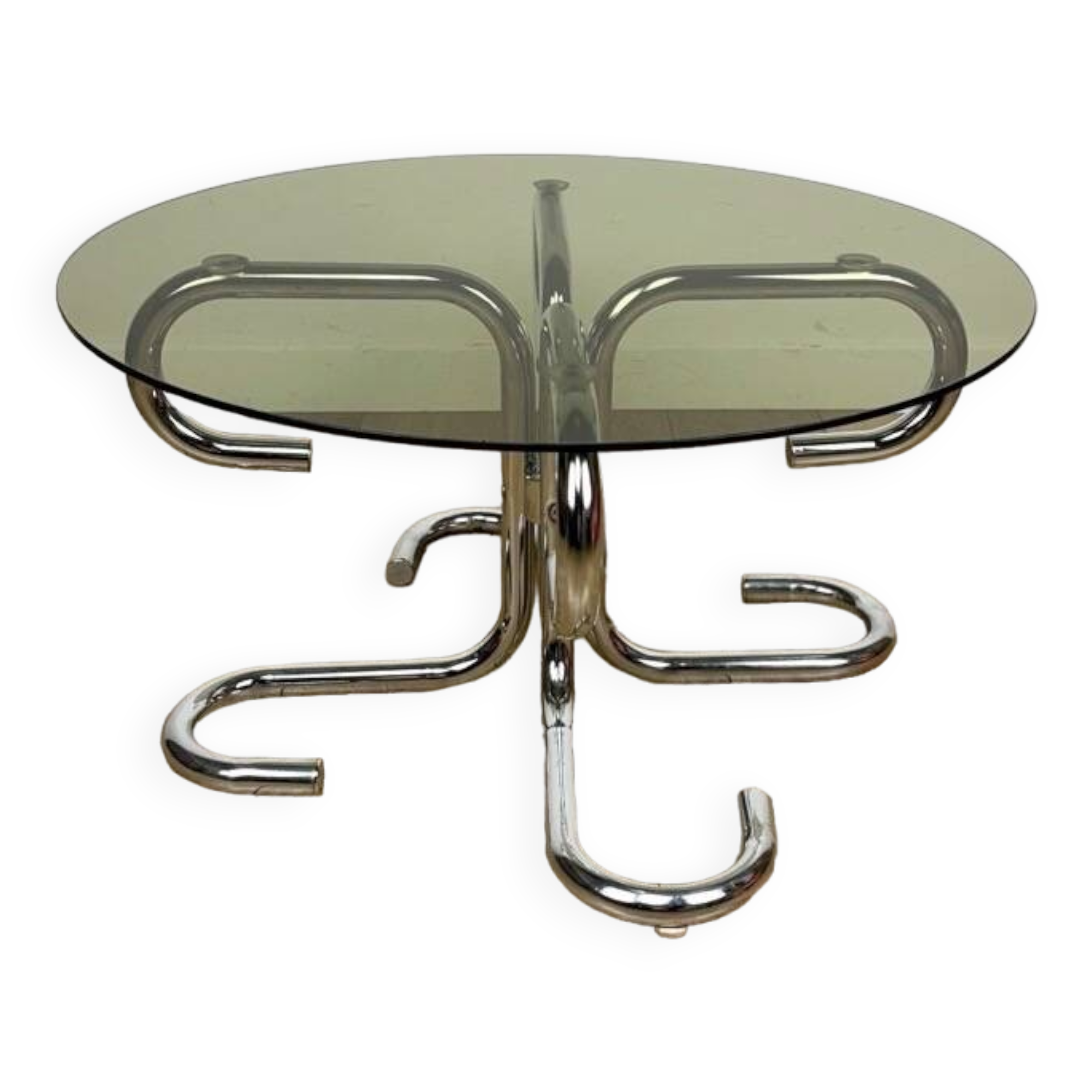 Tubular design coffee table in chrome and smoked glass, Italy, 70s