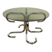 Tubular design coffee table in chrome and smoked glass, Italy, 70s
