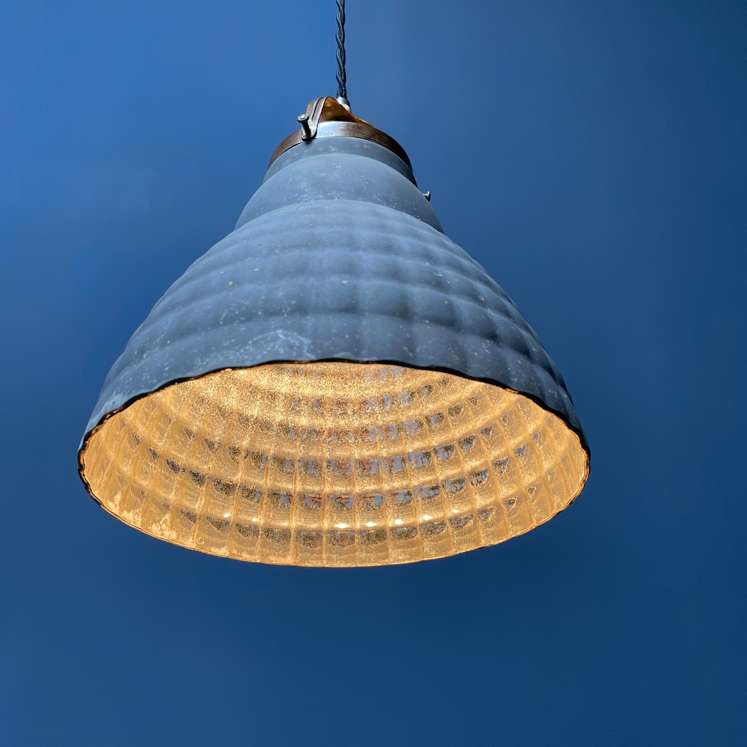 Old mercury glass hanging lamp with brass fixture