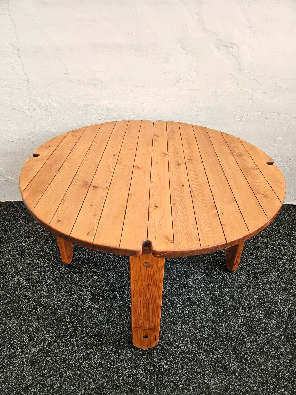 1970s solid larch dining table for four people by Mária Szedleczky - Signed