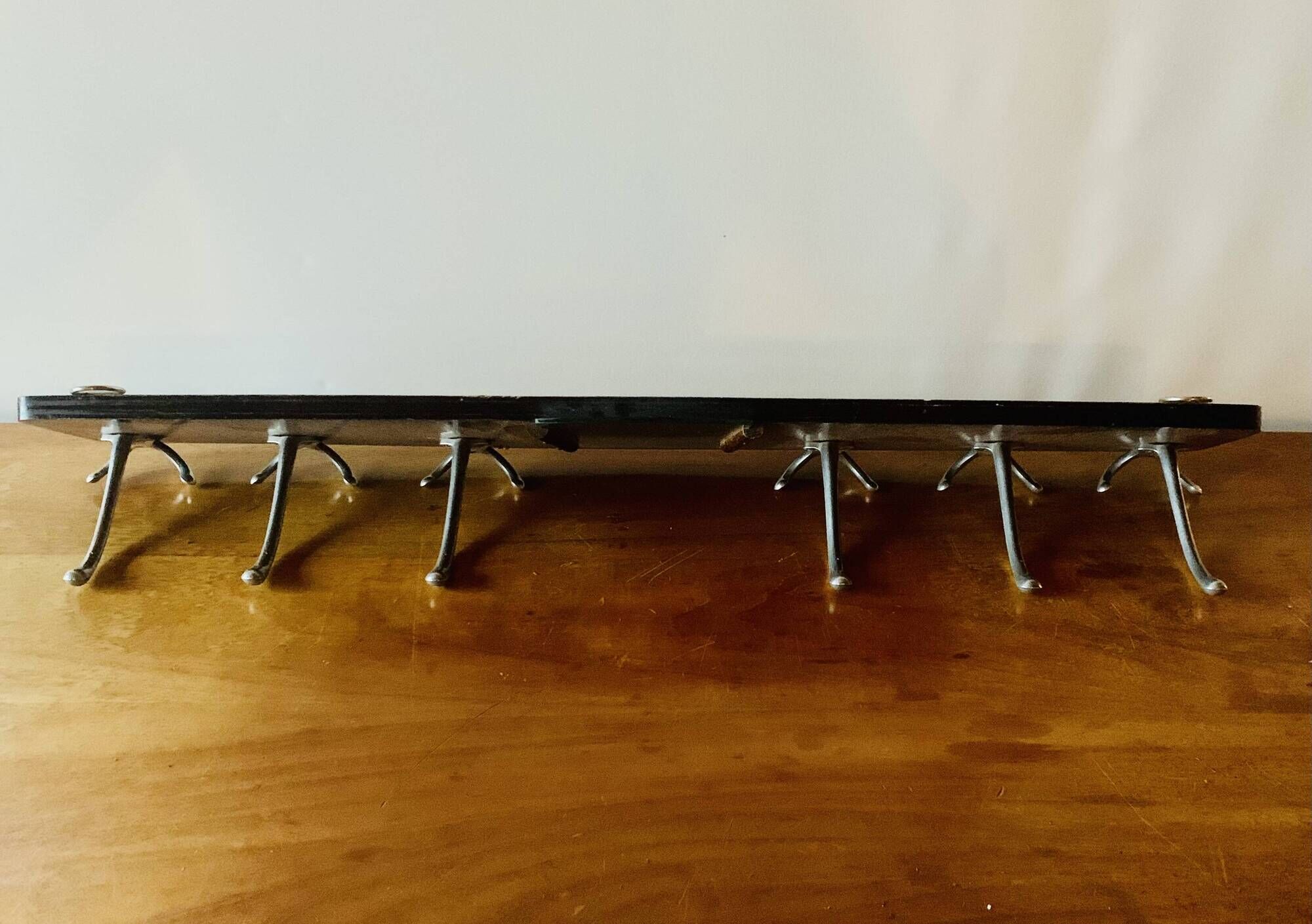 Wooden wall coat rack with vintage mirror - 6 hooks