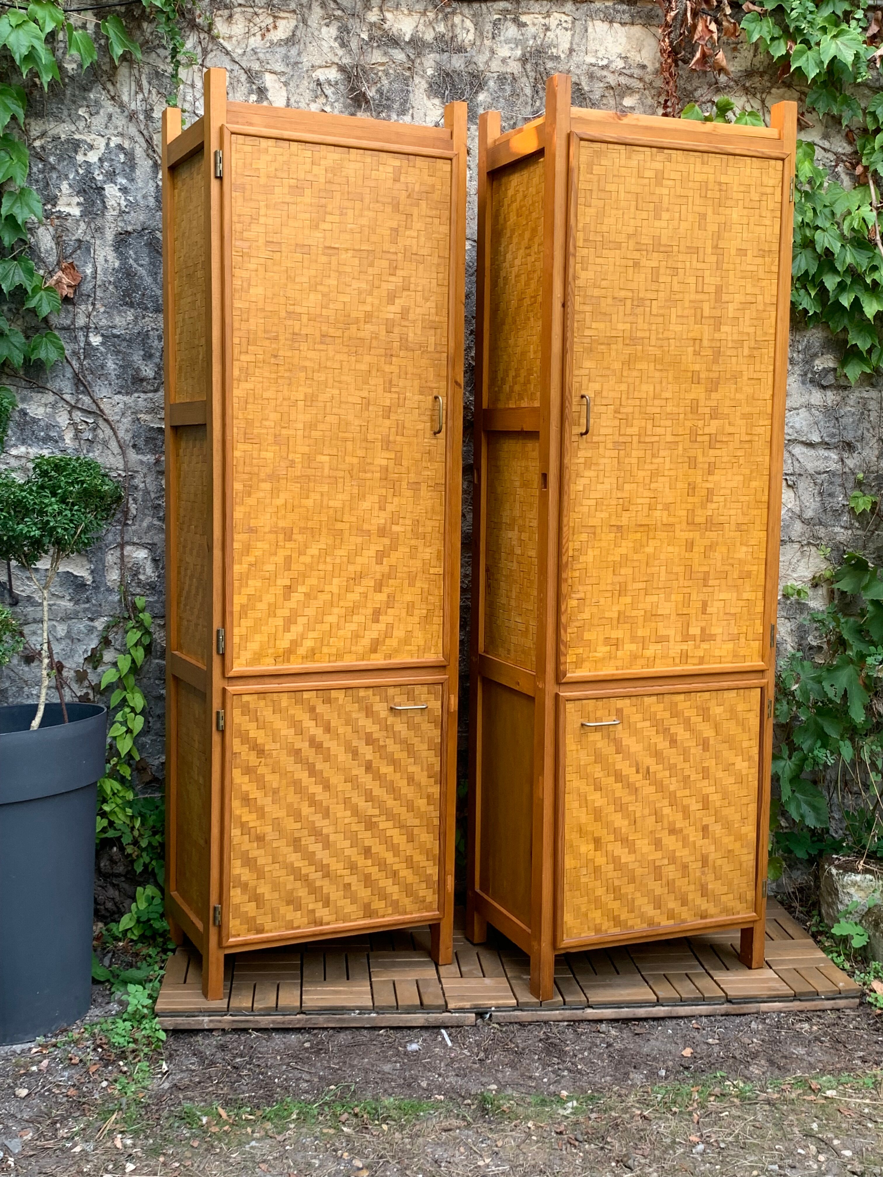 Bamboo cabinet woven and modular pine vintage 1960