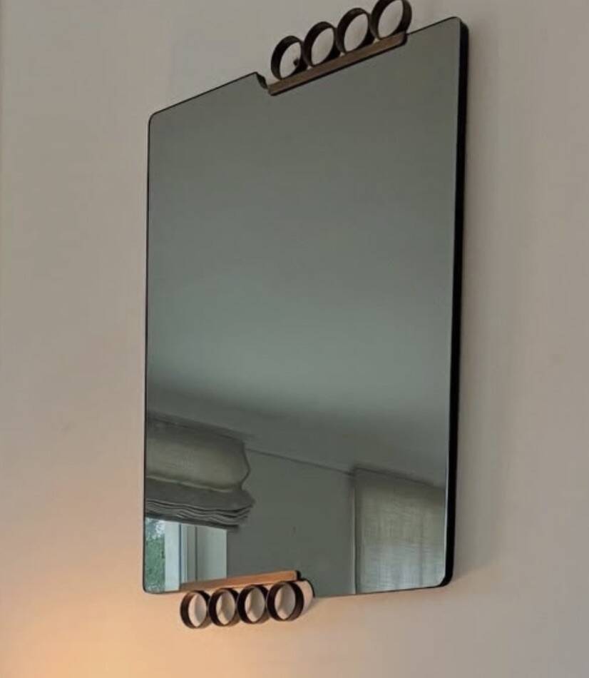 Mid-Century Brass Smoked Mirror, Italy, 1970s
