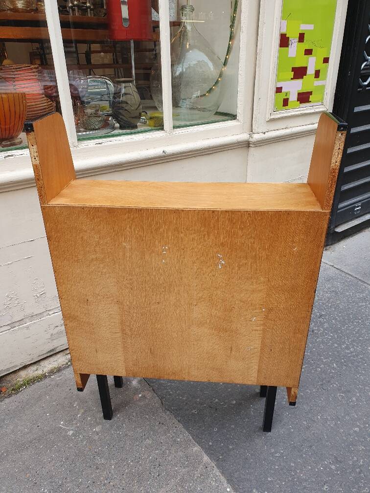 Wooden bookcase-shelf on black metal legs, Pierre Guariche style, 1960