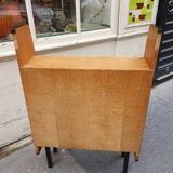 Wooden bookcase-shelf on black metal legs, Pierre Guariche style, 1960