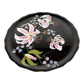 LONGWY PLATTER WITH LILIES signed L. VALENTI