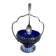 Silver-plated metal and blue glass sugar and salt shaker