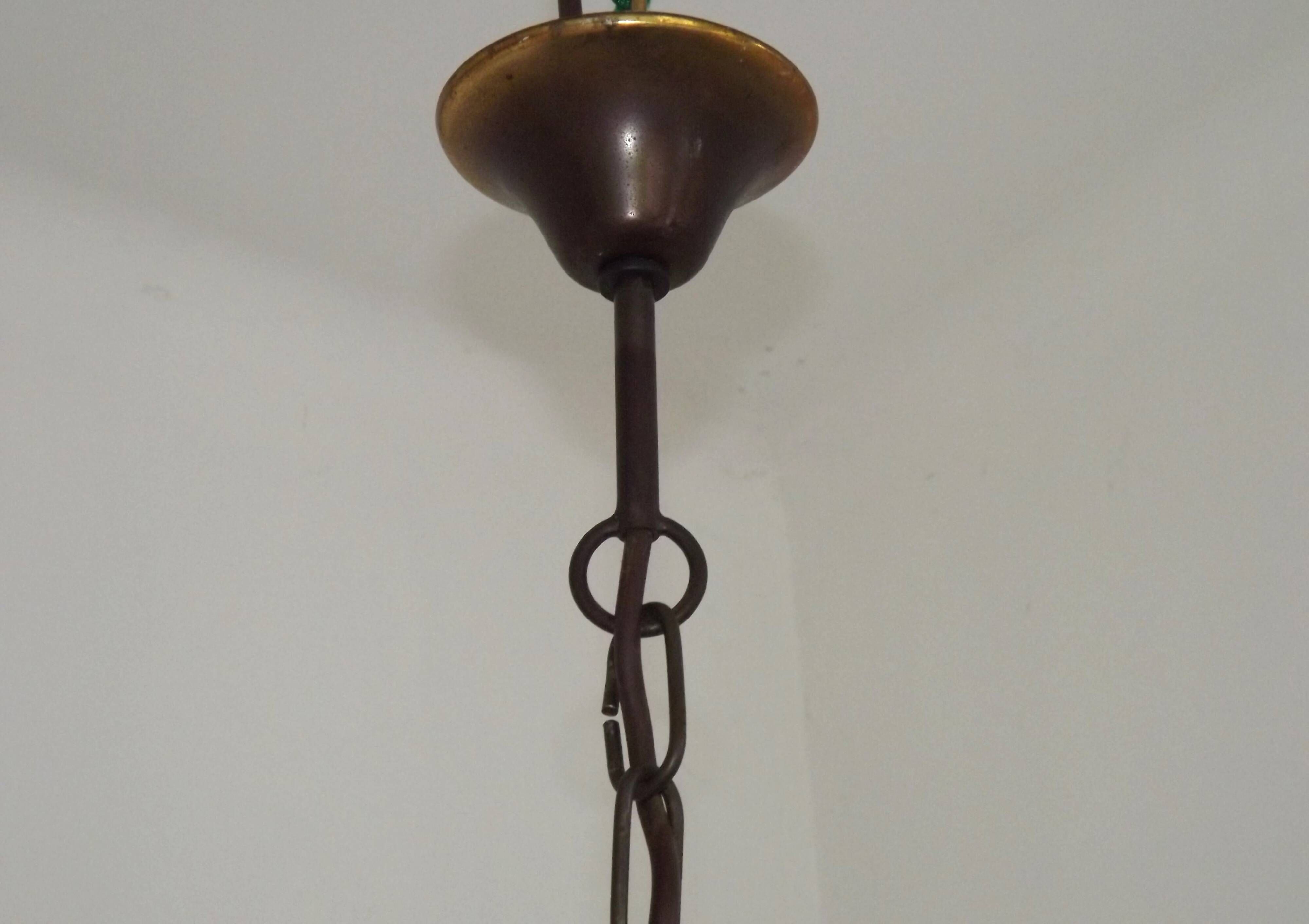 French Vintage Old Aged Bronzed Metal 3 Light Flemish Style Chandelier 4804