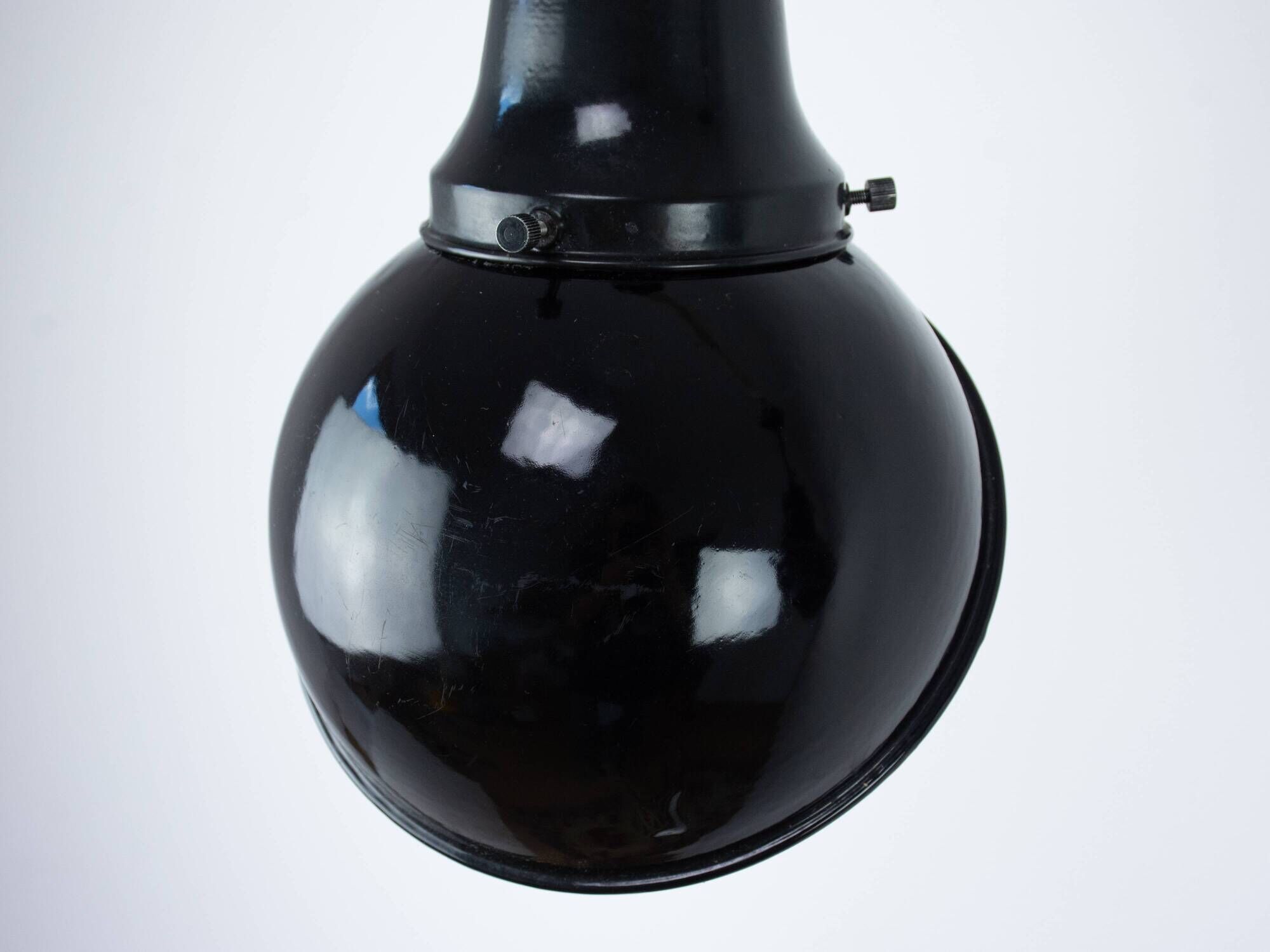 Set Of 2 Vintage Industrial Angled Enamel & Metal Black Lamps