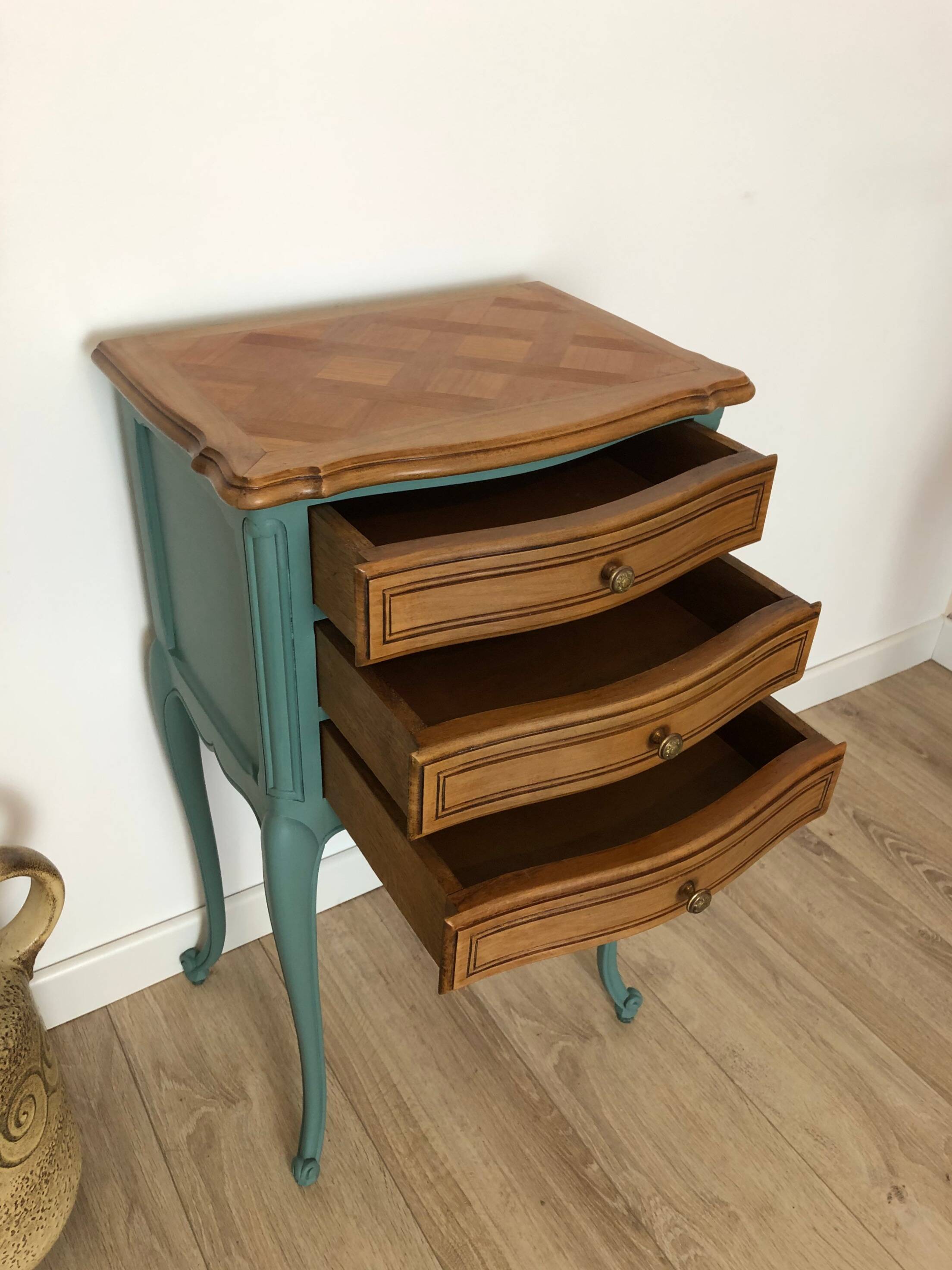 Louis XV style bedside table in celadon green