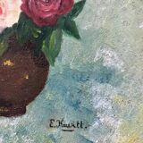 Small old still life painting of a bouquet of roses