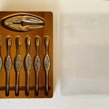 Set of 6 lobster forks and tongs, silver plated metal by Silea, circa 70