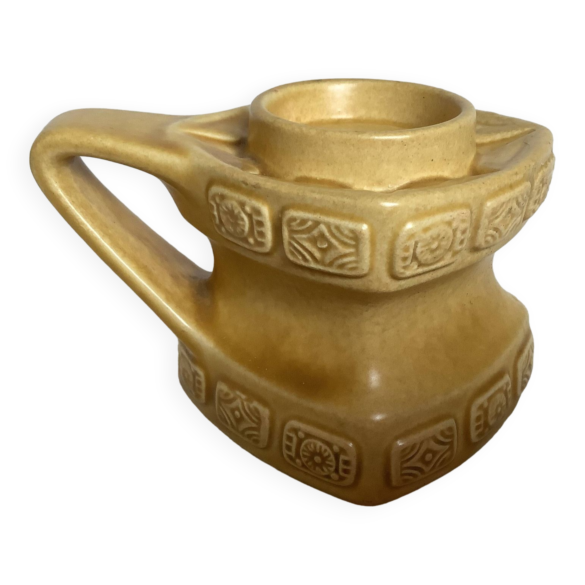Ochre ceramic geometric-shaped candlestick