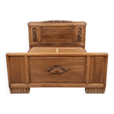 Adult bed 140x190 - carved wood - Art Deco - 1930