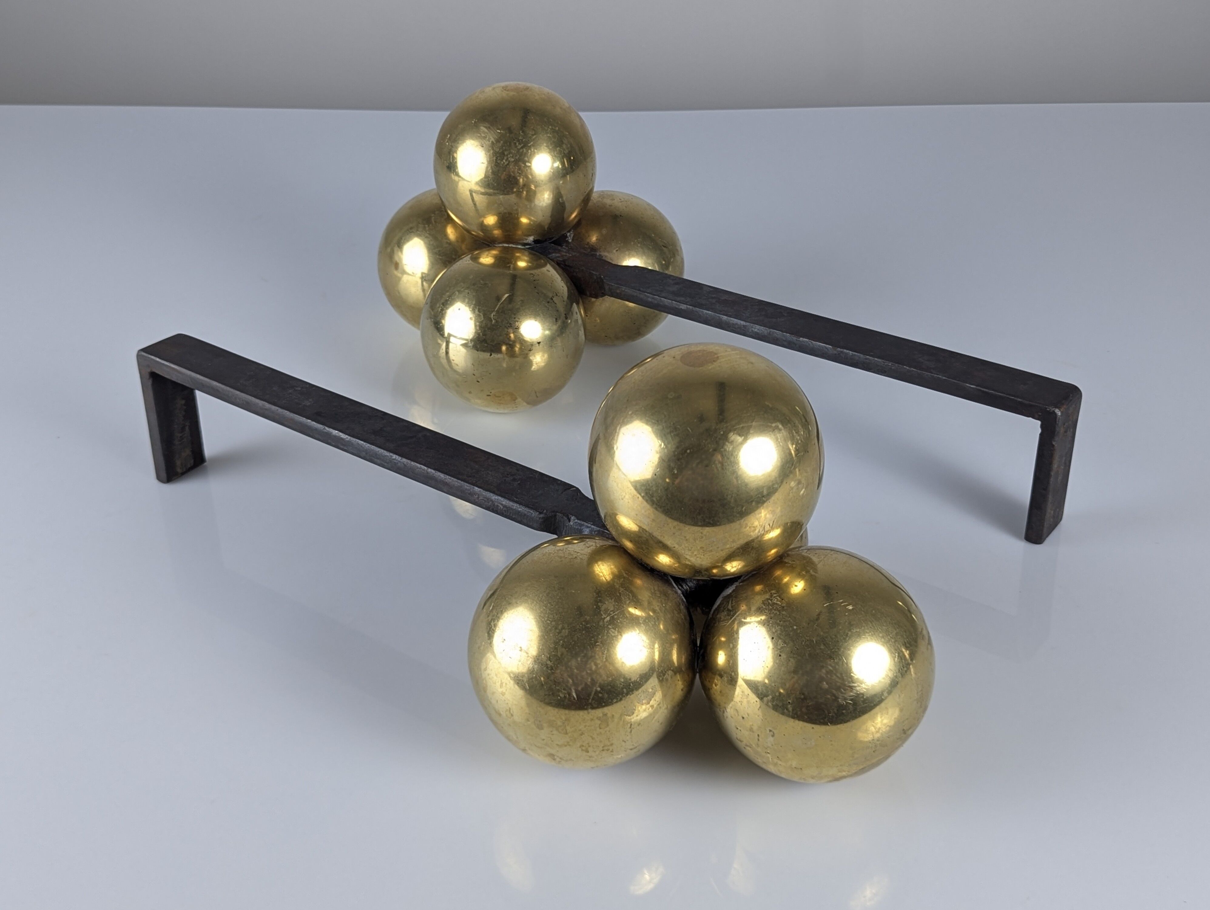 Bronze and wrought iron andirons by Jacques Adnet, 1930s