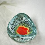 Lava and cyan foam enamel ashtray - Fat lava ceramic - 60s - 70s