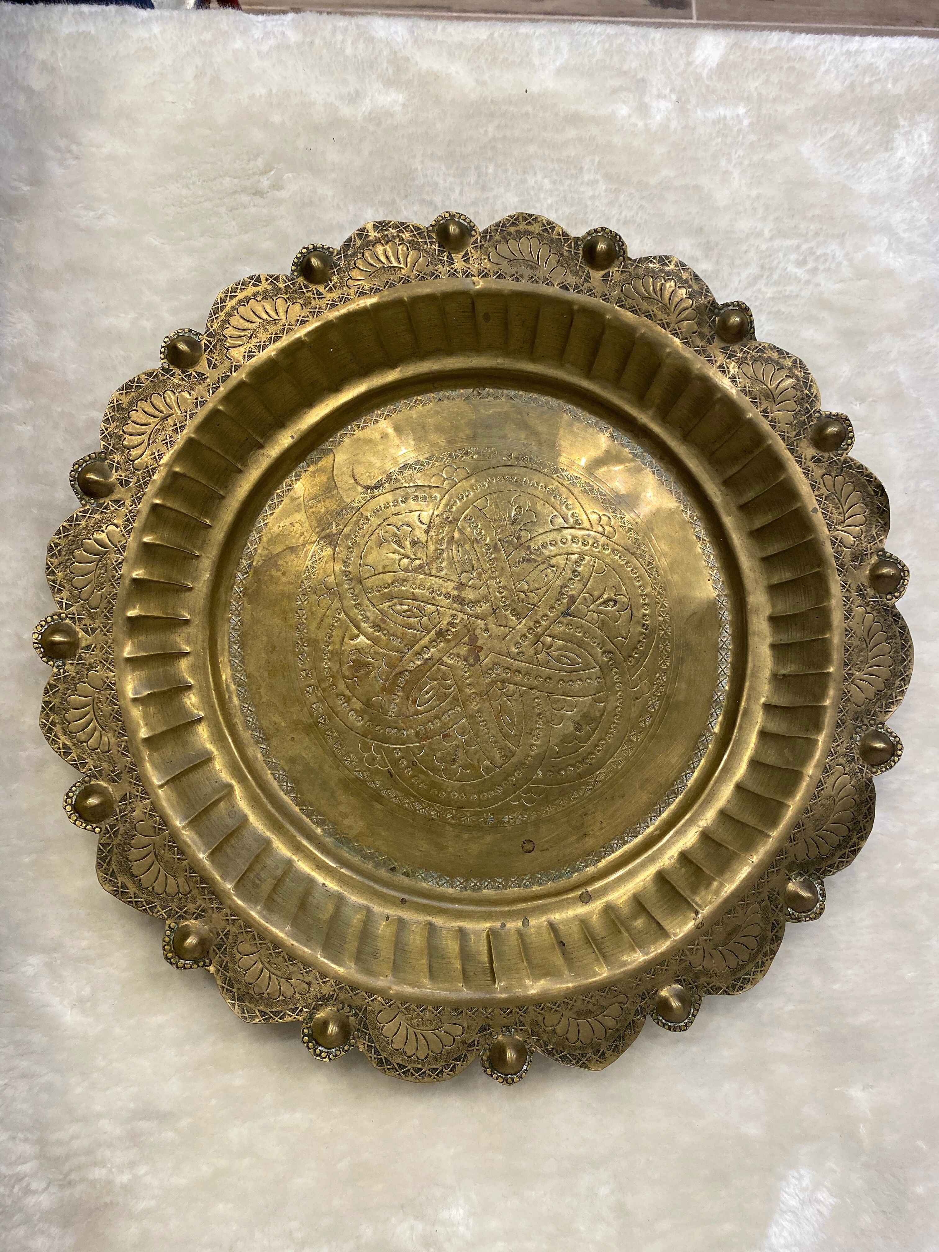 Oriental brass tray hammered