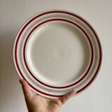 Set of 8 flat plates and a vintage dish, red and gold decorations, manufactured