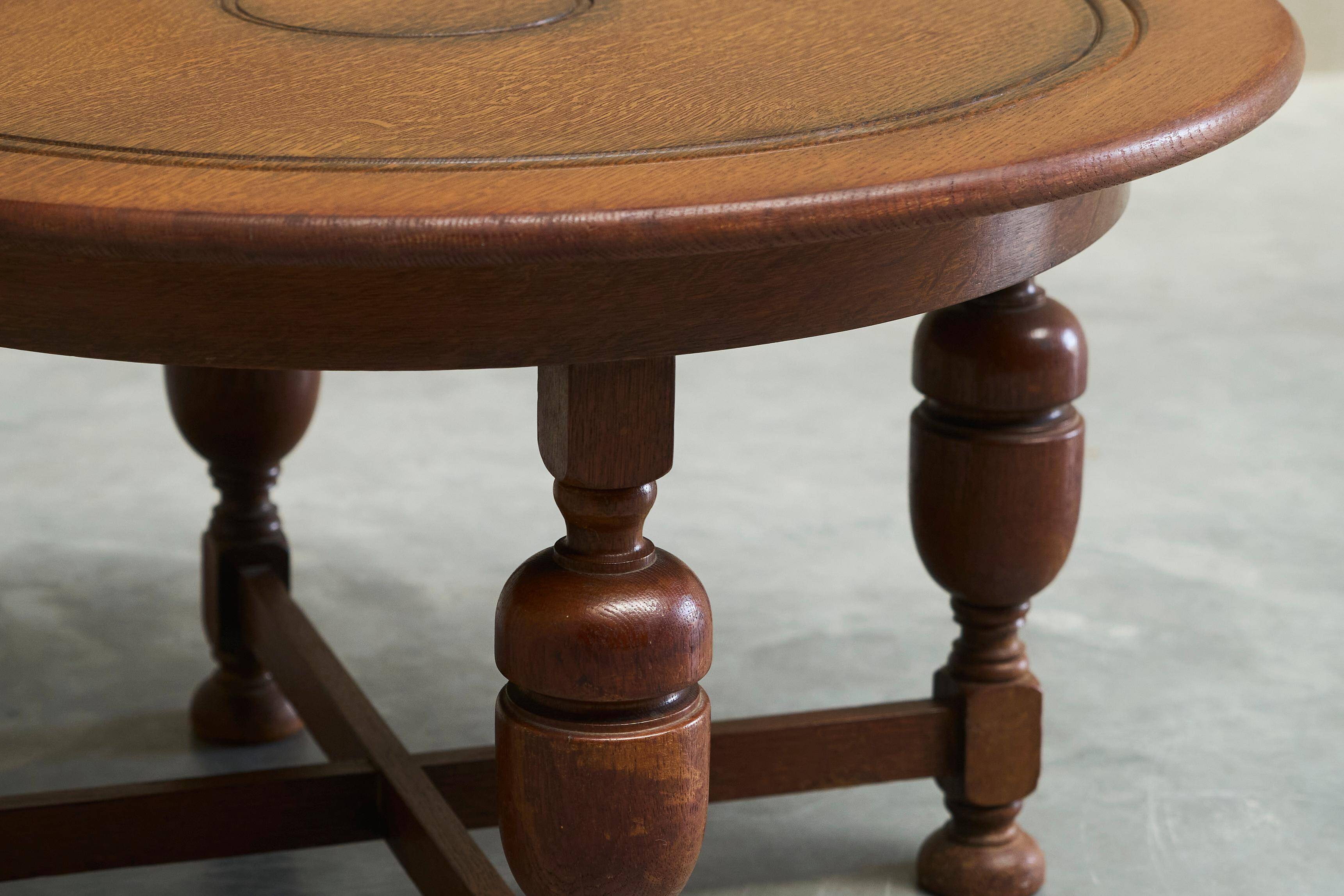 H. Pander & Sons Round Table in Solid Oak with Baluster Legs, 1920s